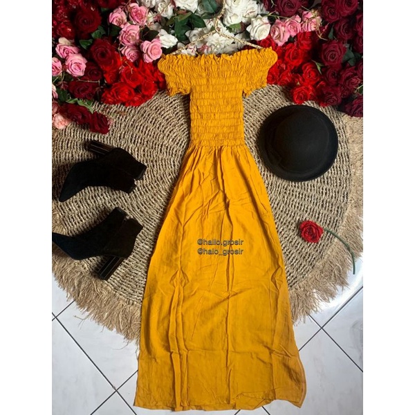 READY COD sabrina dress panjang pendek serut pantai kondangan