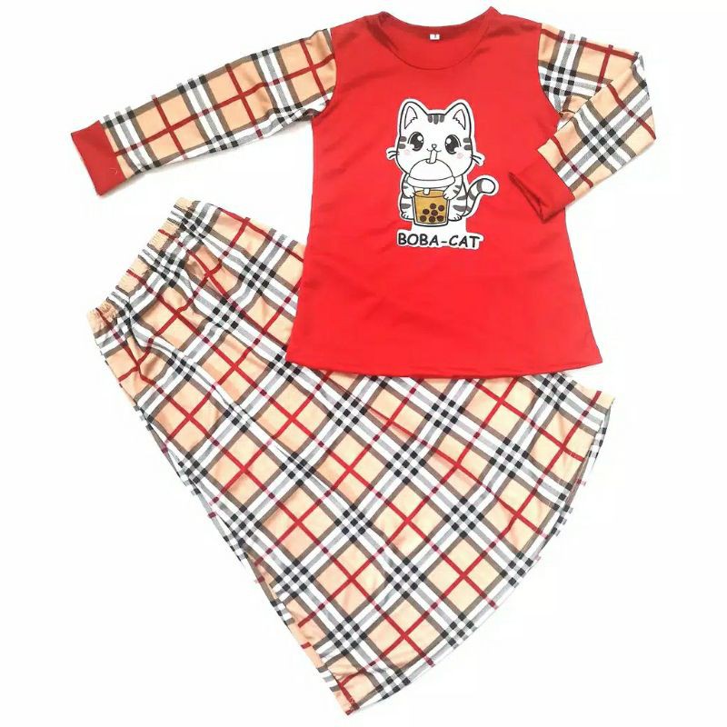 Baju Setelan anak perempuan rok kotak BOBA CAT usia umur 5 6 7 8 9 10 tahun baju ngaji muslim syari