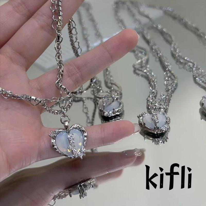 Kalung Rantai,Multilayer Liontin,Hati Aksen Zircon,Untuk Perhiasan Wanita