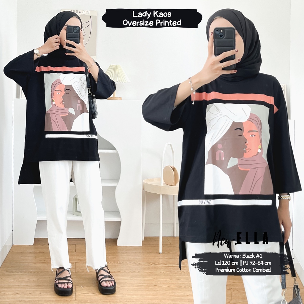 LADY KAOS OVERSIZE / KAOS SLEBEW / KAOS PRINTED