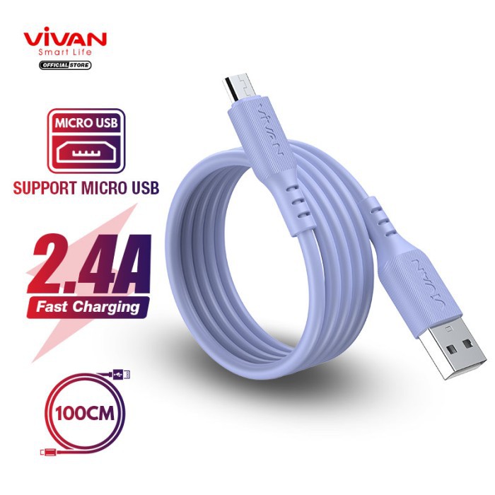 VIVAN Kabel Data VSM100 Data Cable Micro USB For Android 2.4A Silicone Garansi 1 year Original Resmi