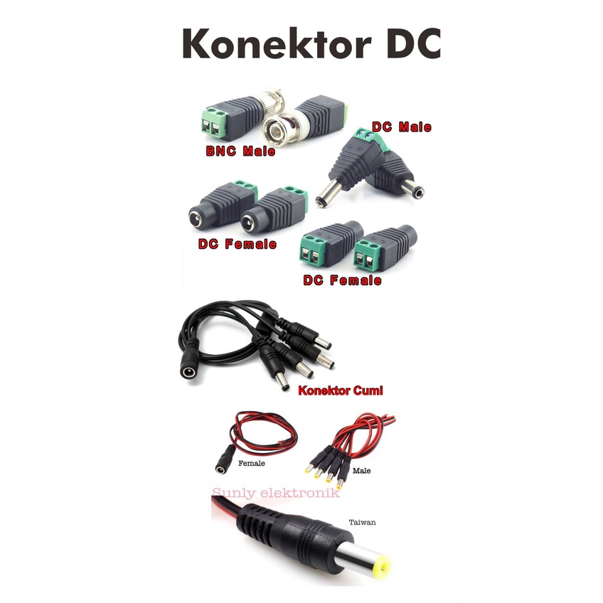 Konektor cctv dc male Female Kabel kuning Jack DC Cumi Adaptor male