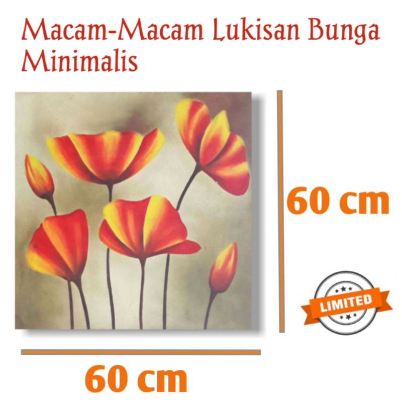 Lukisan Bunga Mawar Sepatu Aster Unik Minlmalis Kanvas Ukuran 60x60 cm Lengkap dengan kayu penyangga