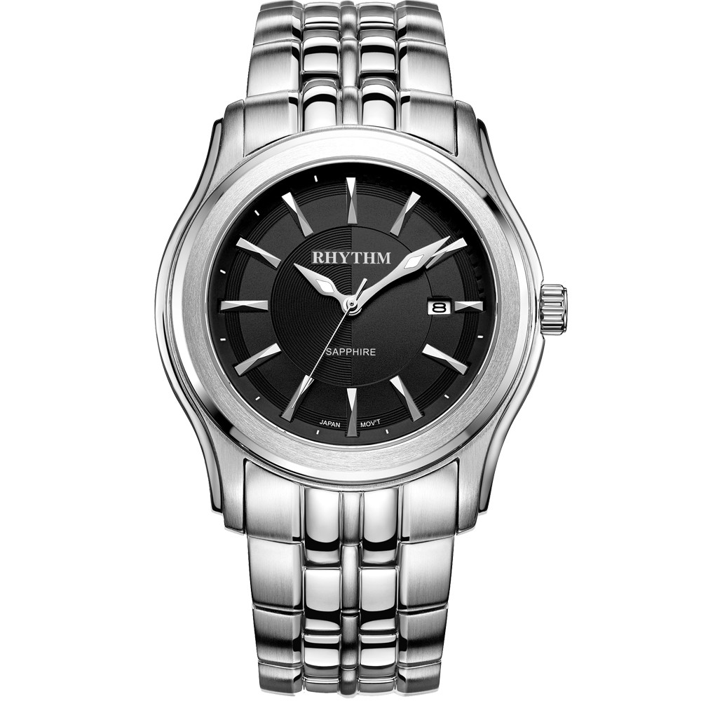 JAM TANGAN PRIA RHYTHM P1213 S02 P1213S02 ANALOG SILVER BLACK STAINLESS STRAP