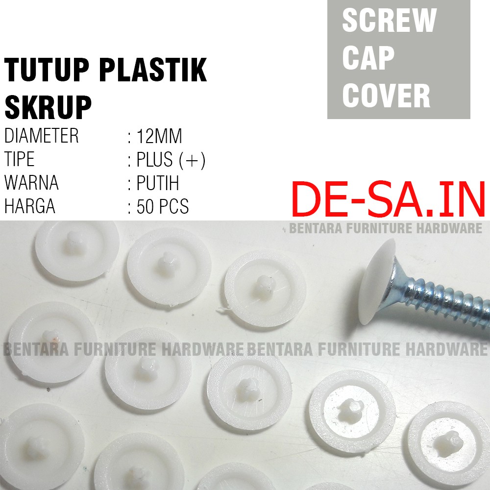 50 X Tutup Skrup Putih Plastik Model Plus White Dop Screw Cap Cover Plastik Sekrup Tapping Flat Head