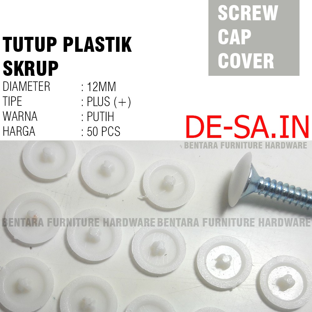 50 X Tutup Skrup Plastik Model Plus - Dop Screw Cap Cover Plastik Sekrup Tapping Flat Head