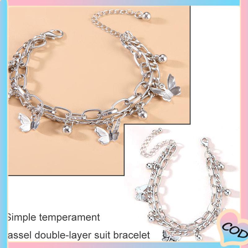 COD❤️ Gelang Bola Kupu-kupu Fashion Manis Temperamen Sederhana Gelang Lapisan Ganda Rumbai-A.one