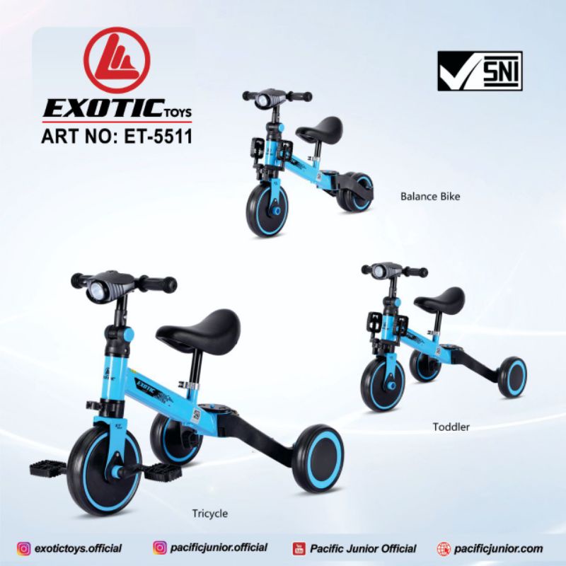 0Balance Bike Sepeda Roda 3 Tiga Tricycle Push 3in1 Anak Exotic ET 5511