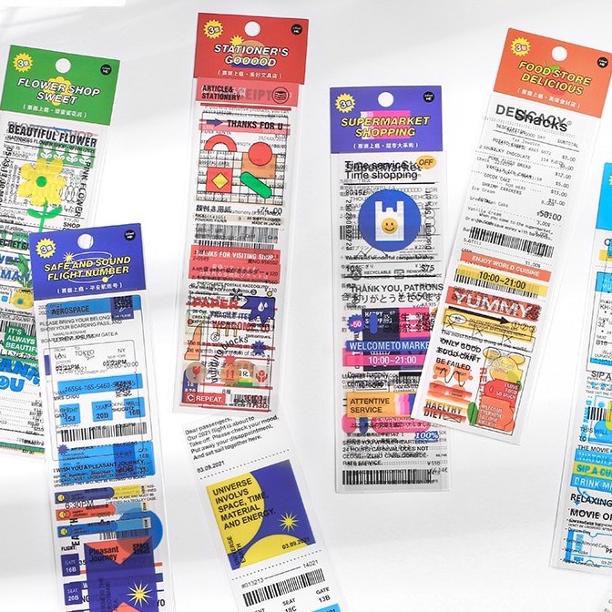 

Sticker 3 Lembar Pack Word Receipt Colorfull Travel Food Restaurant Scrapbook Jurnal Bujo DIY