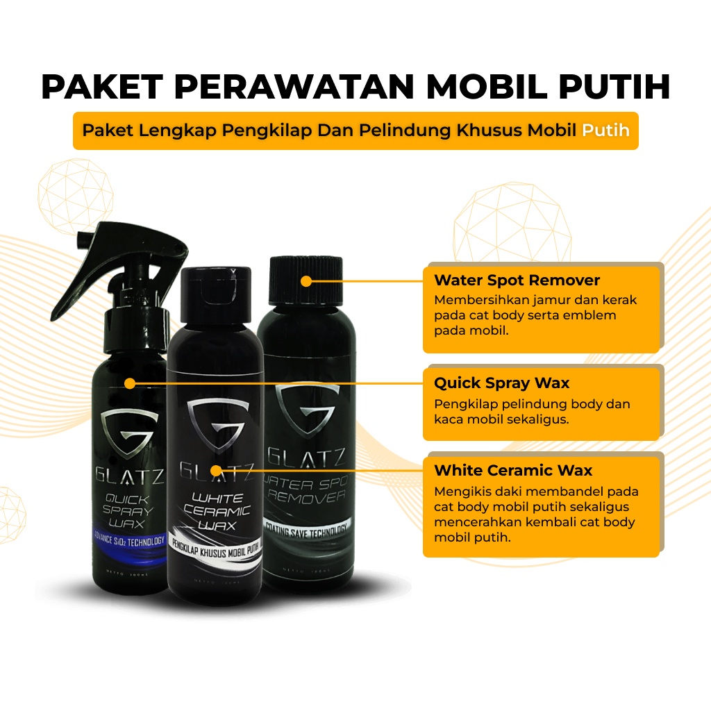 Paket Perawatan Mobil Putih Pembersih Pengkilap Body Glatz