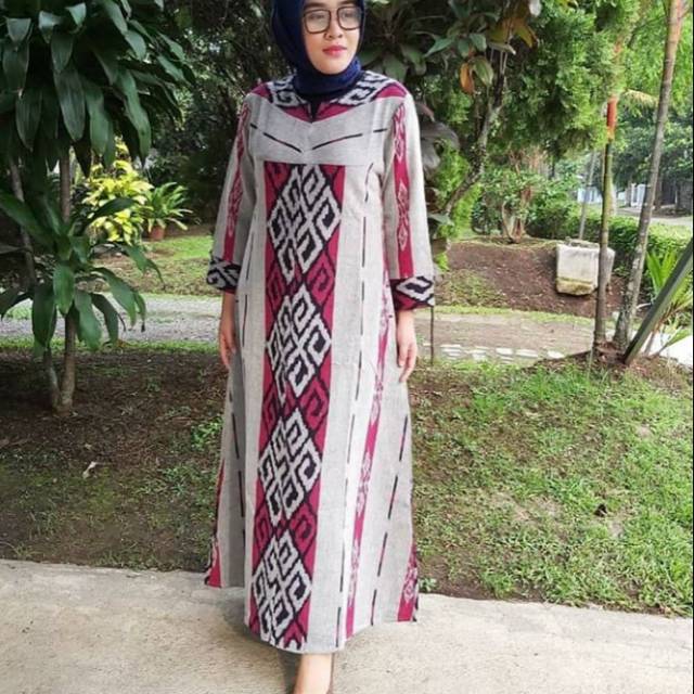 Gamis tenun abu motif toraja J1