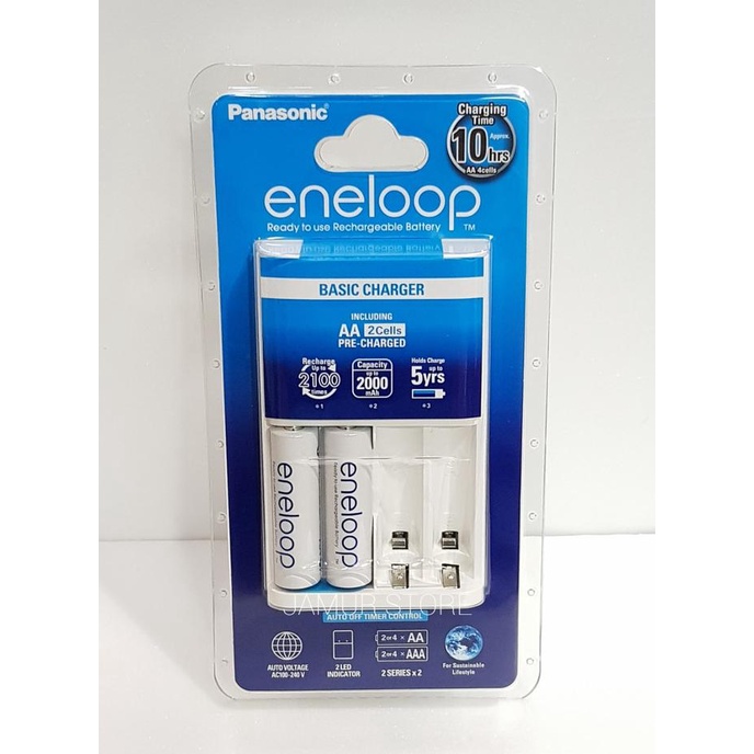 Charger Baterai Panasonic Eneloop Aa + 2 Baterai Recharge Terbaru