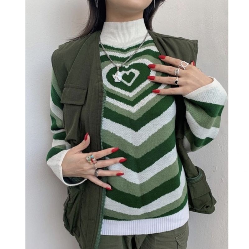 Sweater Rajut Heart Love Aesthetic Oversized