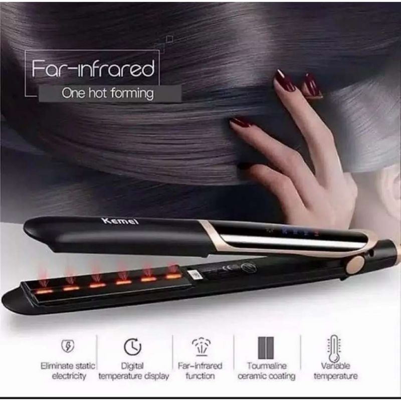 Catok Rambut Lurus Kemei Km-2219 Dengan Infrared Catokan Profesional Hair Straightener