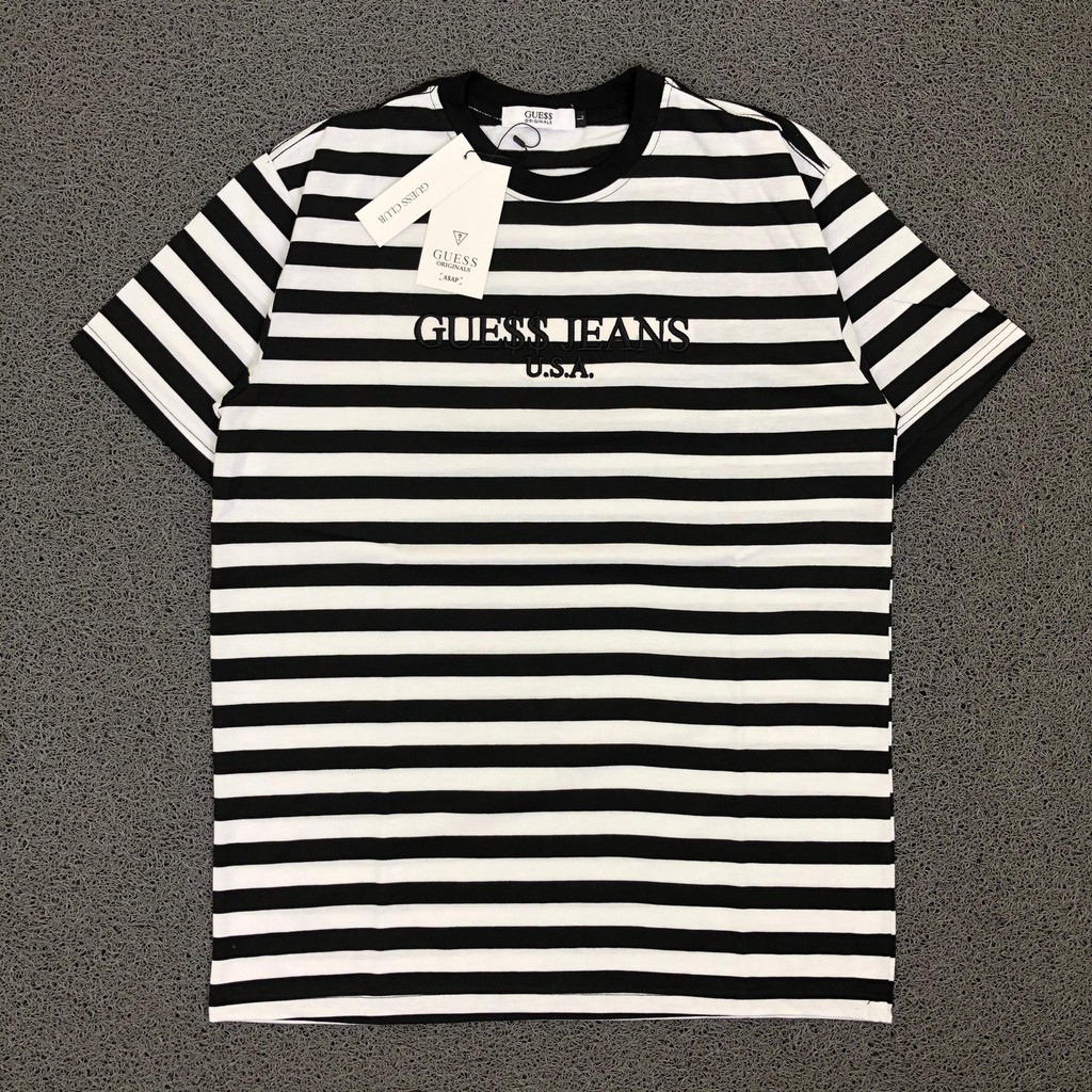 KAOS GUESS JEANS USA X ASAP ROCKY STRIPES MIDDLE FONT LOGO BORDIR PREMIUM
