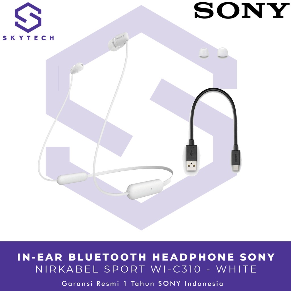 EARPHONE BLUETOOTH SONY WI C310 WHITE ORIGINAL GARANSI RESMI