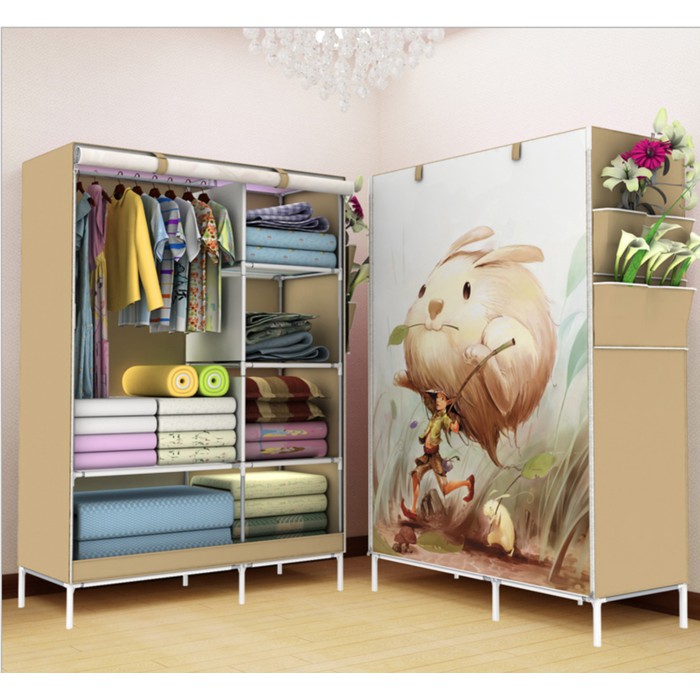 R-07 Multifunction Wardrobe With Cover / Lemari Pakaian Serbaguna Multifungsi Portable