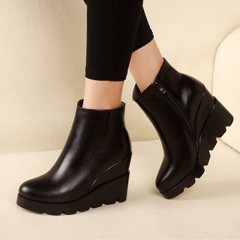 black platform wedge boots