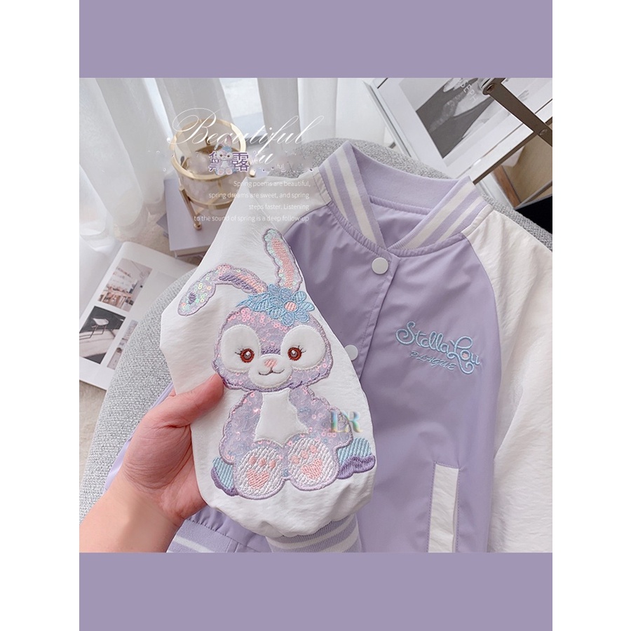 LNR Shop JG-001 Free Bando Stella Lou Jaket Anak Perempuan Import Jaket Baseball Motif Rabbit Kelinci Bordir Lengan Panjang Bahan Lembut Fashion Anak Cewek Hoodie Sweater Jumper Lucu Musim Semi Baju Atasan Hangat