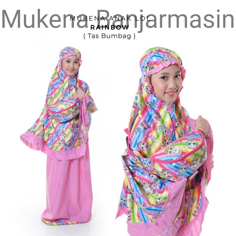 (COD) Mukena Banjarmasin - Mukena Anak Lola RAINBOW Tas Bumbag