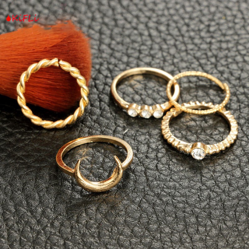 5Pcs Cincin,Vintage Boho Model Stackable,Bulan untuk Wanita