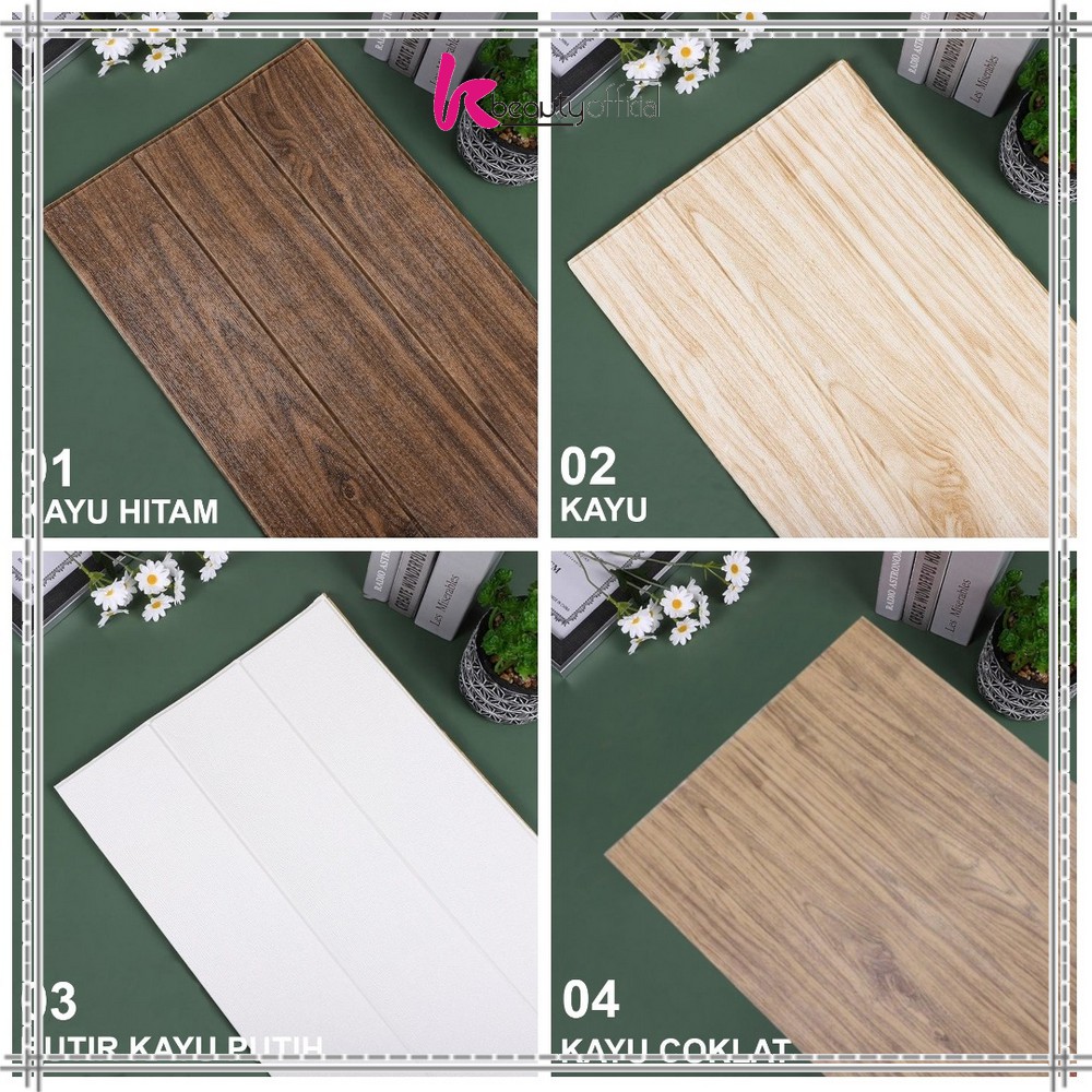 KB-C55-58 Wallpaper Dinding 3D Wall Sticker Foam Batu Bata Walpaper Dinding Murah WallSticker Kayu-KAYU