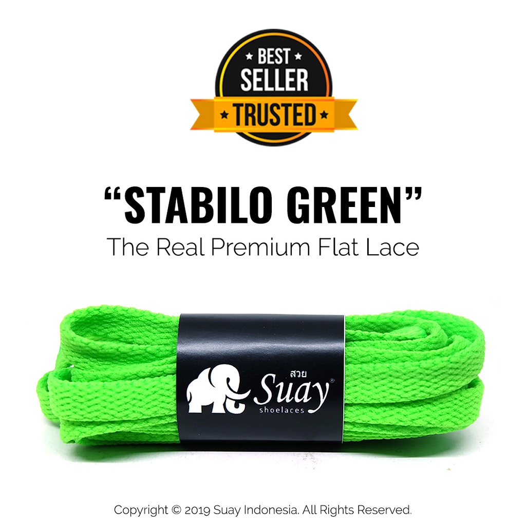 Tali Sepatu Gepeng Hijau (FLAT) Premium Shoelace Stabilo Green Surabaya