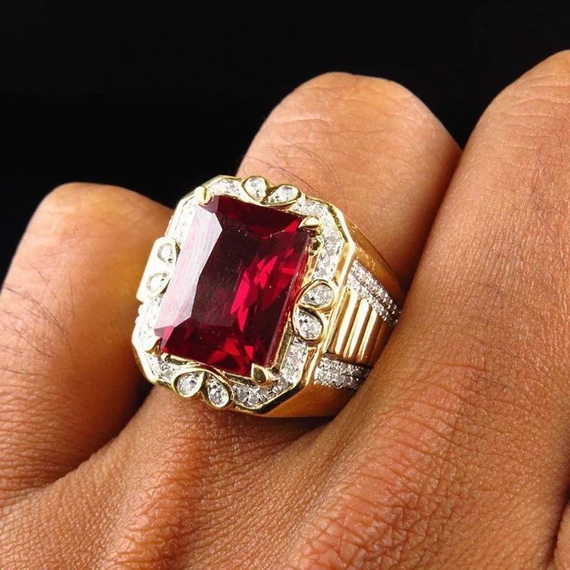 Cincin Batu Rubi Merah Ring Gold Filled Mewah Elegan Minimalis