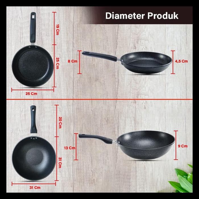 GM Frypan Set Panci Marble TEBAL 2pcs 1088 - Wajan Marble Tahan Gores Tidak Lengket Food Grade