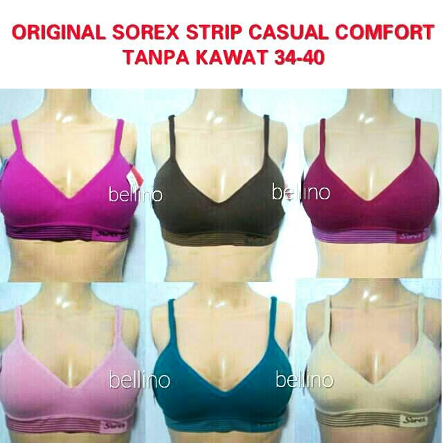 Bra Sorex Strip 65003 Bh Sorex Basic Tanpa Kawat Size 34-40 Bh Wanita Basic Casual Comfort Busa Tipis Lembut