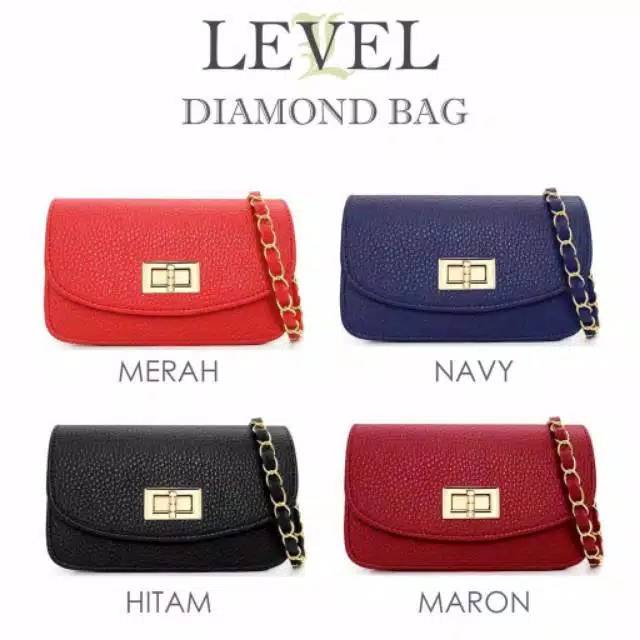 Tas LEVEL DIAMOND 18cm bahan Togo fashion wanita import batam