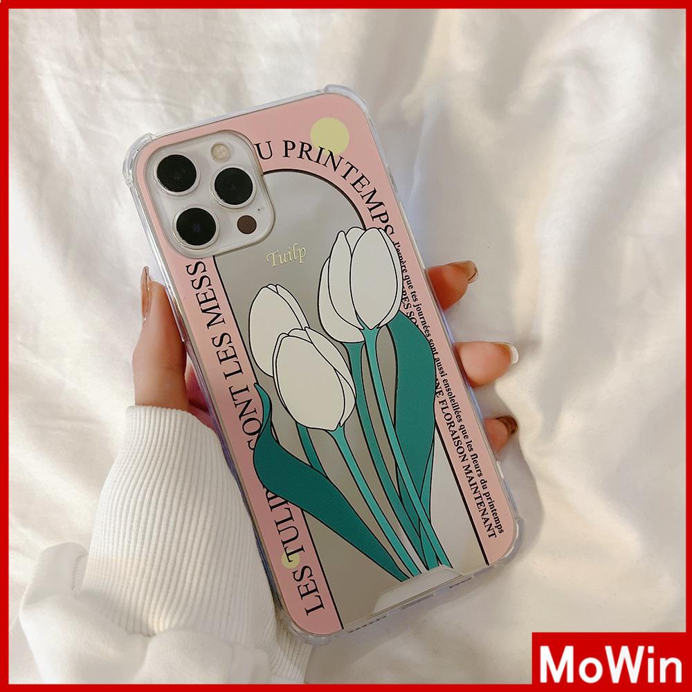 iPhone Case Acrylic Mirror Airbag Shockproof Protection Camera Cute Pink Tulip Flower Compatible For iPhone 11 iPhone 13 Pro Max iPhone 12 Pro Max iPhone 7 Plus iPhone x xr xs max