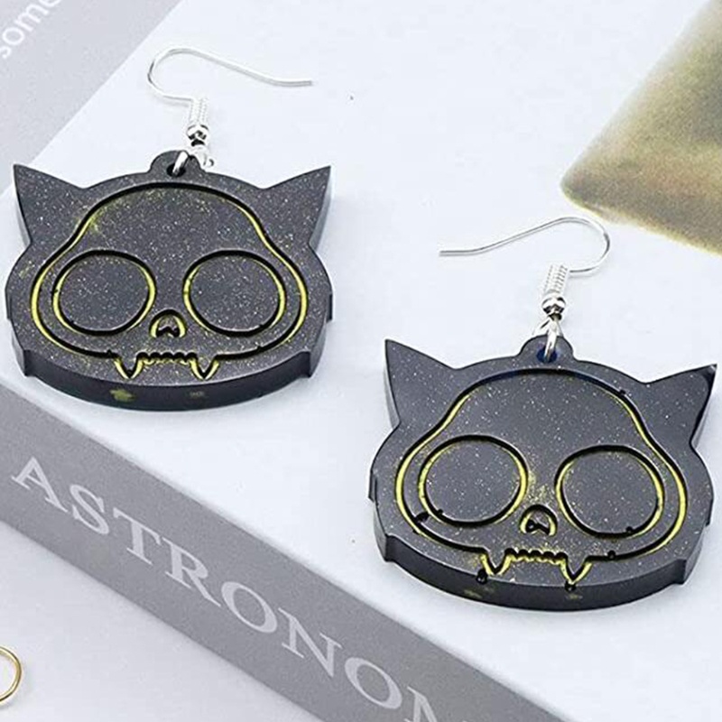 SIY  2 Pcs/Set Skull Bat Earrings Epoxy Resin Mold Ear Drop Dangle Pendant Silicone Mould DIY Crafts Jewelry Necklace Casting