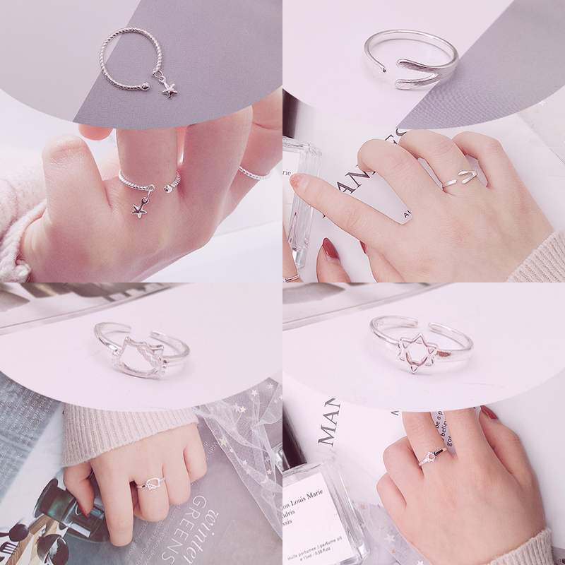 Cincin Model Terbuka Adjustable Desain Butterfly Crown Branch Bahan S925 Silver Gaya Korea Untuk Wanita