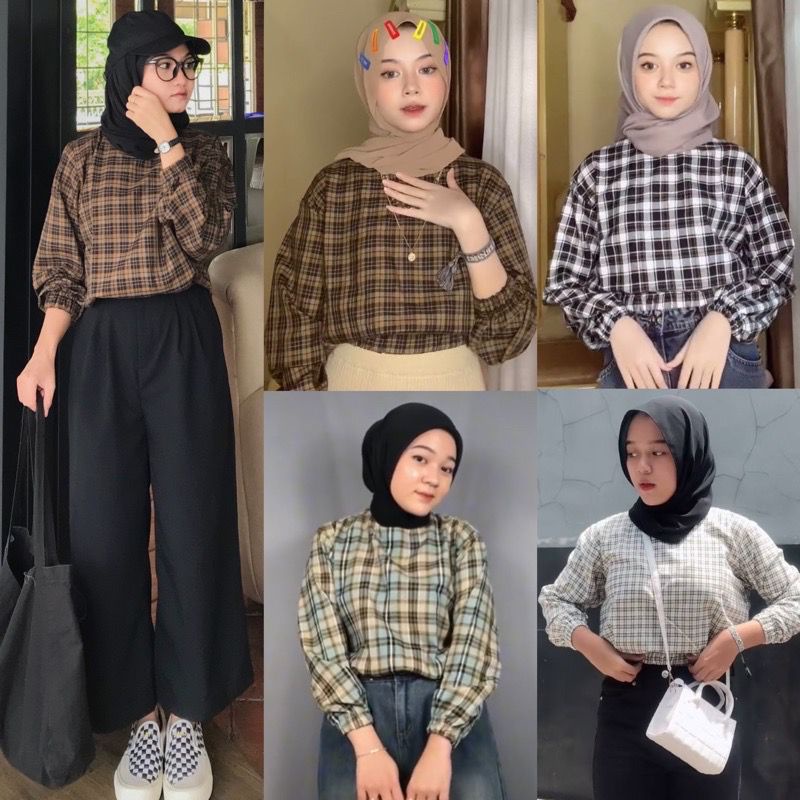 Weijia Fashion OOTD Wanita Blouse YOGIE / TINCA TARTAN BLOUSE / Blus Motif Kotak - Kotak / Blus Wani