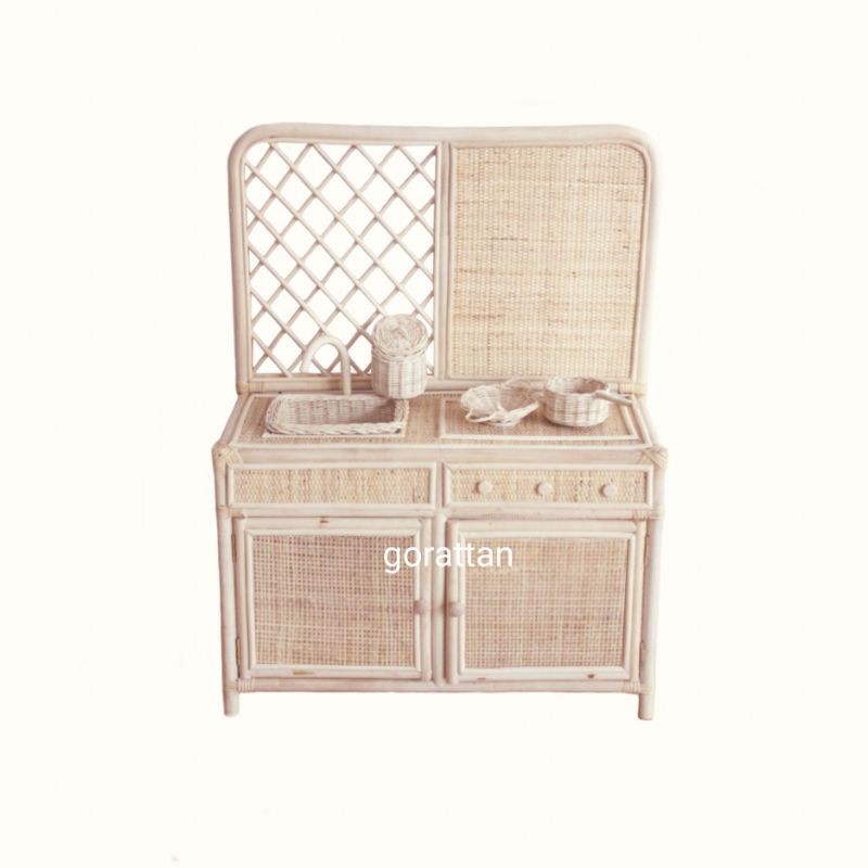 MINI ANGLO - Dapur anak-anak -Mainan Rotan - Dapur Mainan - Dapur Mini - Peralatan Pretend - Natural