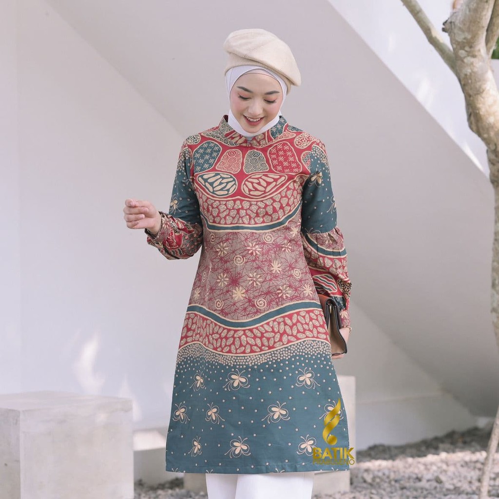 Batik Prabuseno - Lili Tunik Batik Wanita Lengan Panjang Atasan Baju Modern Terbaru 2022 Katun Print