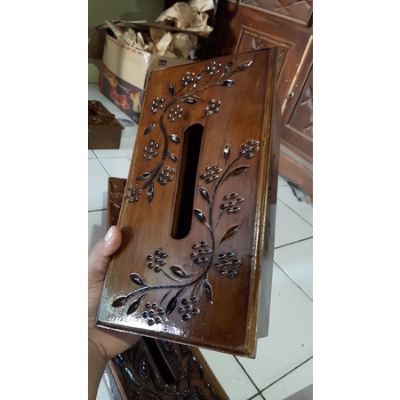 Kotak tissu asli kayu jati