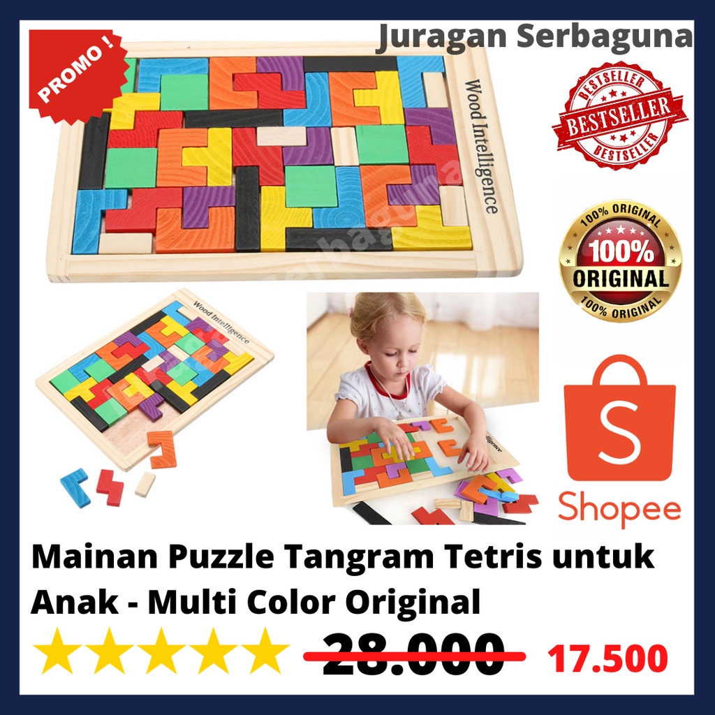 Puzzle Tangram Tetris Mainan untuk Anak - Multi Color Original