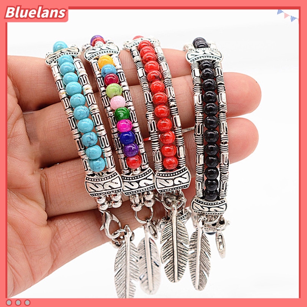 Gelang Tiga Lapis Bentuk Bulu Bahan Alloy Untuk Wanita