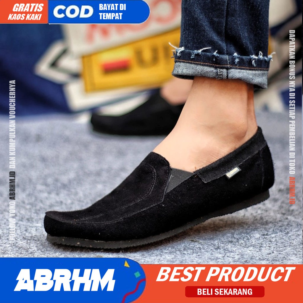 ABRHM X JESTR Sepatu kasual Pria Sepatu Pria Casual Kantor Kerja Kulit Suede Leather Sepatu Slop Anti Slip Sepatu  Kuliah Kondangan Gaya keren Kekinian Murah Terlaris