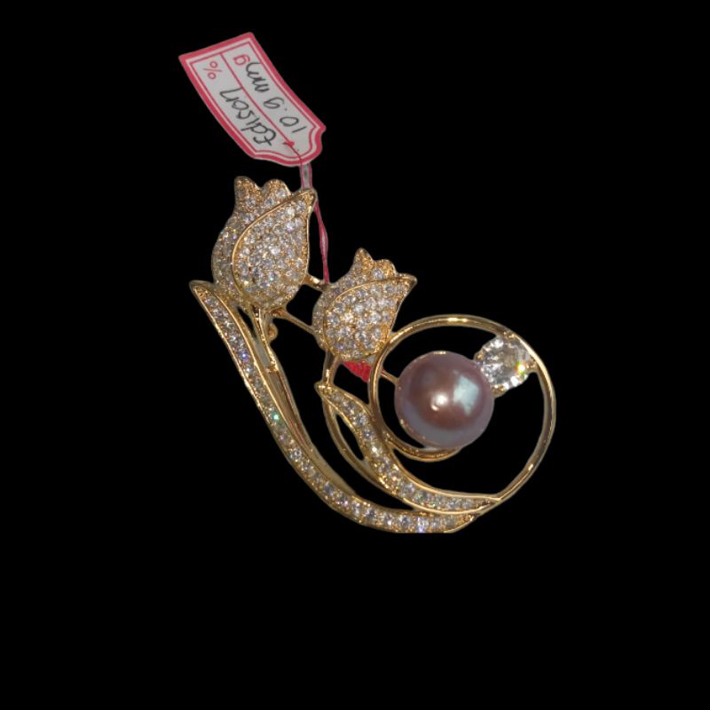 Brooch bros mutiara edison premium purple ungu mutiara tawar asli lombok tuspin hijab setelan anting