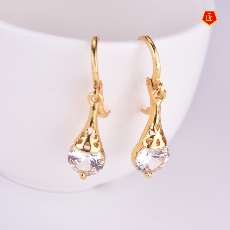 [Ready Stock]Elegant Graceful 18K Gold Inlaid Colorful Topaz Earrings