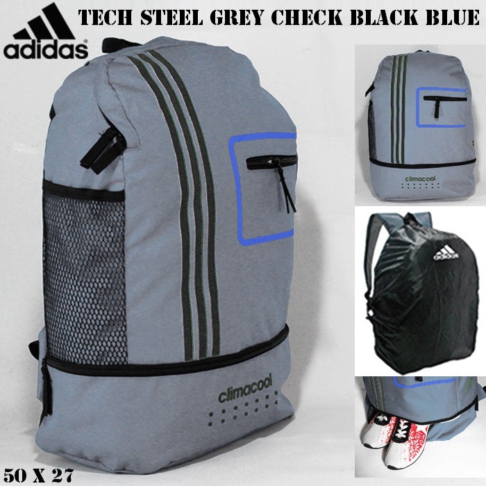 TAS RANSEL PRIA ADIDAS TECH STEEL / BACKPACK / ANAK SEKOLAH / GREY WT - Abu-abu Muda