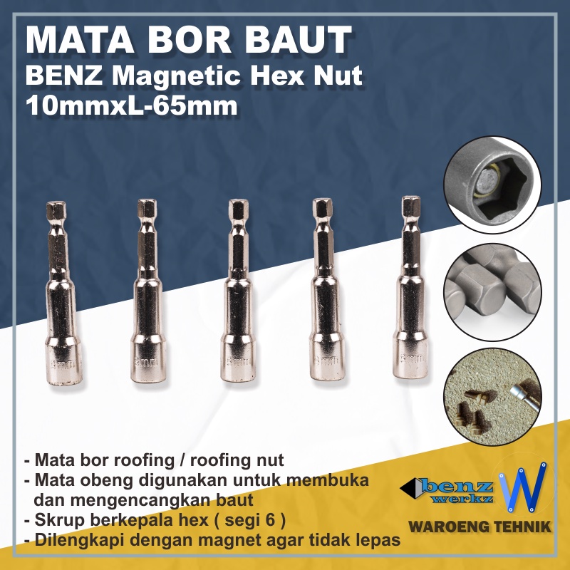 Mata Bor Baut 10mmxL-65mm BENZ Hex Nut Magnetic HNM-0105