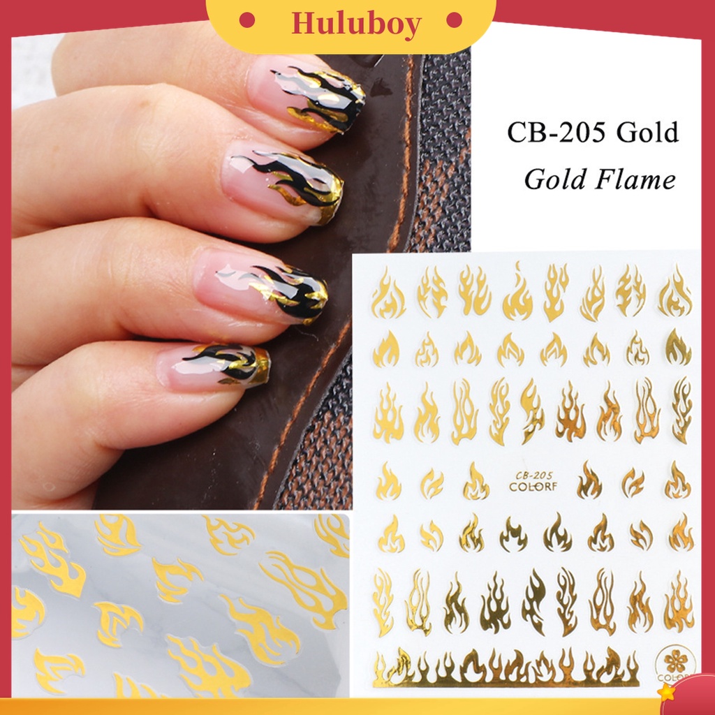 Huluboy Huluboy♡ Stiker Kuku 3D Efek Api Holografik Tidak Pudar Untuk Manicure