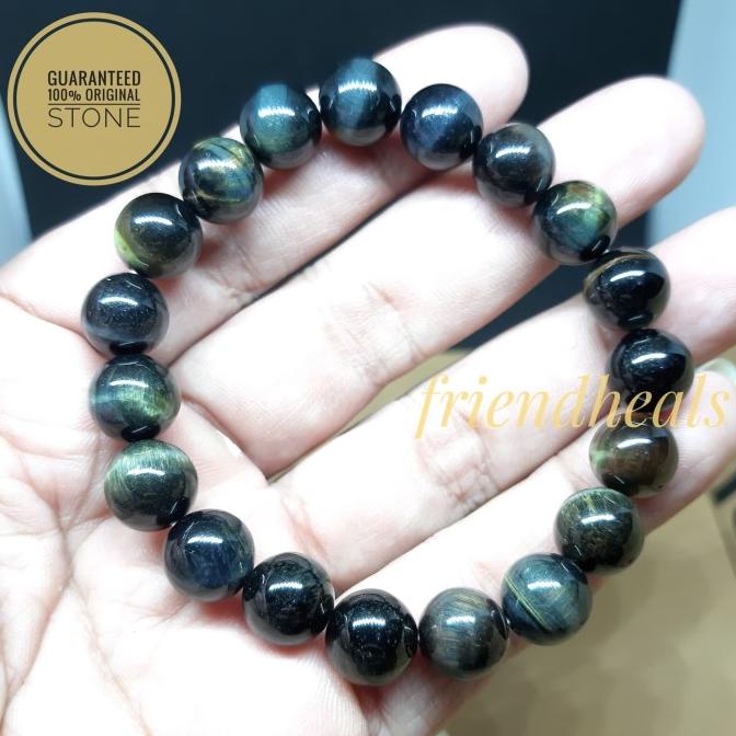 RECOMENDED GELANG BATU ALAM NATURAL BLUE TIGER EYE/HAWK EYE 10MM