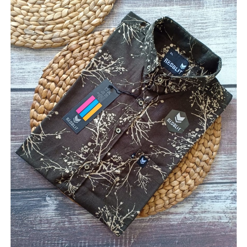 01 Real Pic Kemeja Motif Lengan Pendek merek REDBLIT Bahan Rami/Linen-GAMBAR 3