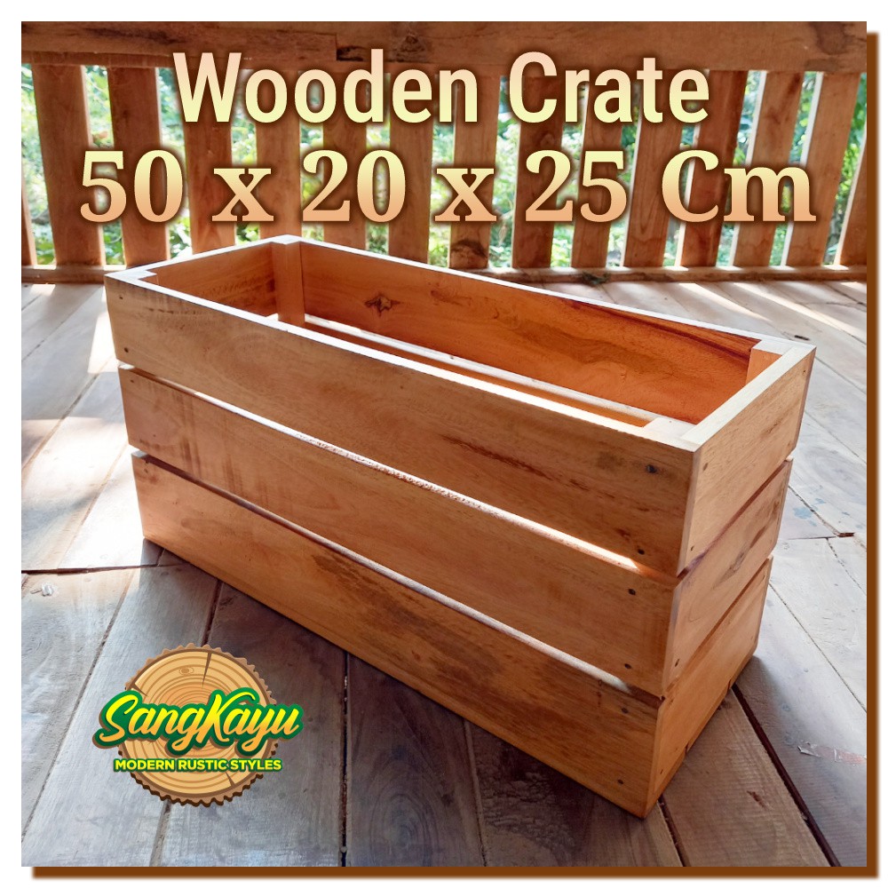 Wooden crate 50x20x25cm tempat penyimpanan kayu kotak wooden storage