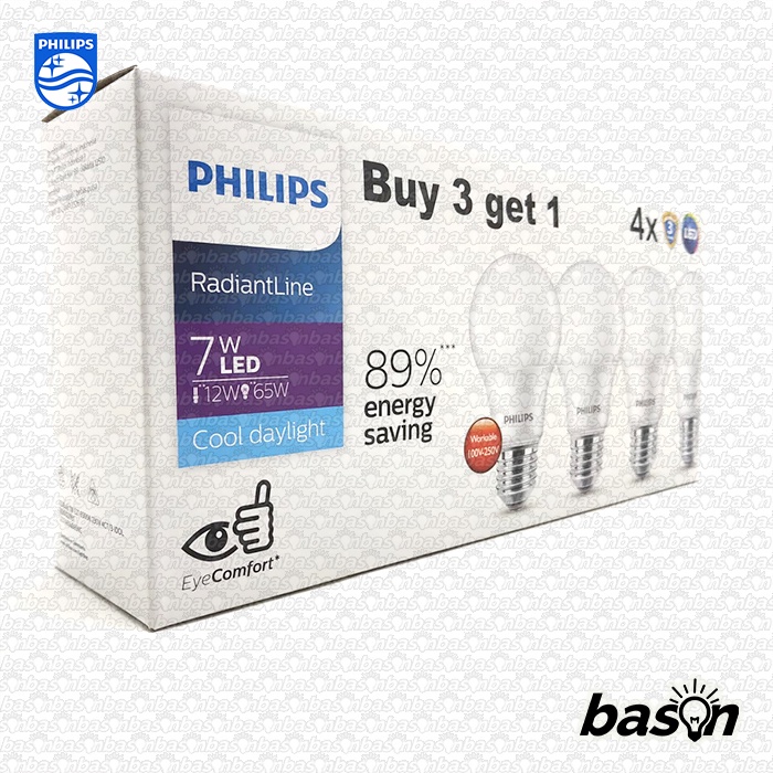 PHILIPS RadiantLine LED Bulb Paket Multipack 7W Putih - isi 4bh